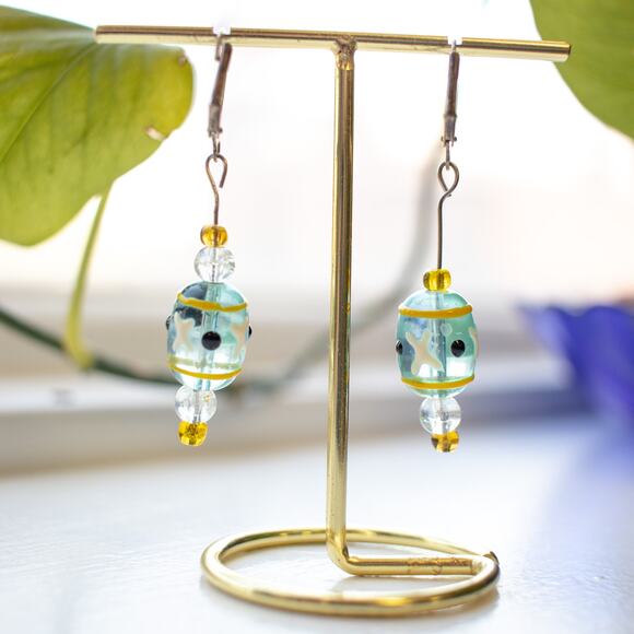 Vintage Glass Hand Painted Earrings - Picture 3 of 4